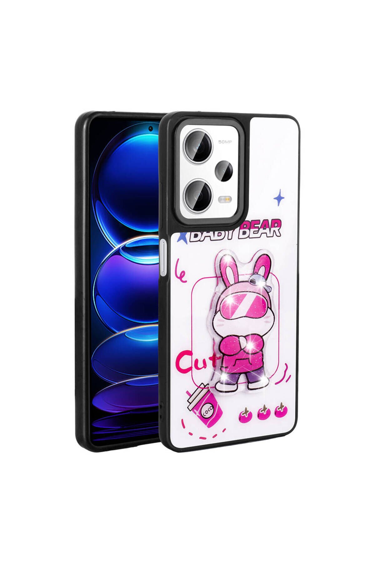 Redmi Note 12 Pro Plus 5G Kılıf Parlayan Kabartmalı İkonik Figürlü SBT Amas Silikon Kapak - Mor Beyaz