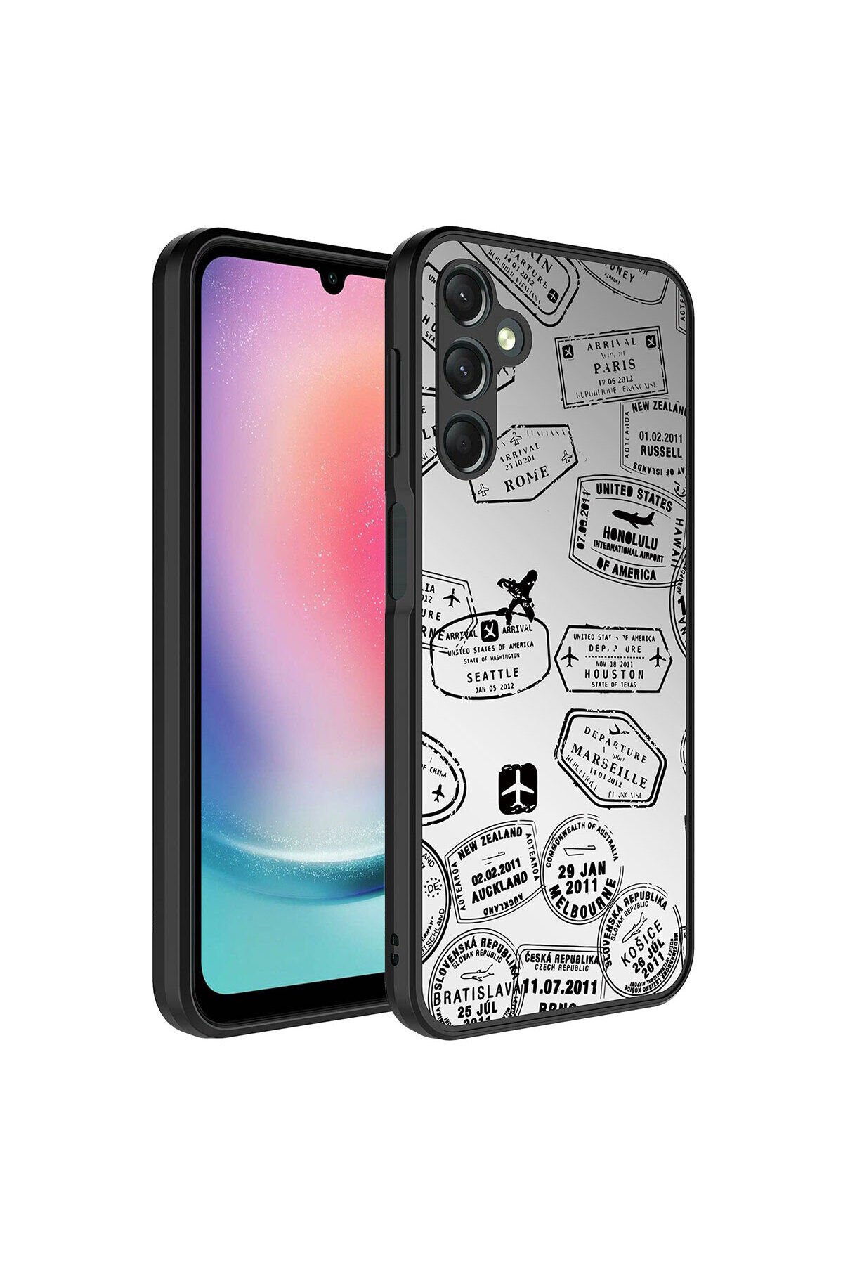 Galaxy A14 Kılıf Aynalı Desenli Kamera Korumalı Parlak BSAY Mirror Kapak - Yazı Seyahat