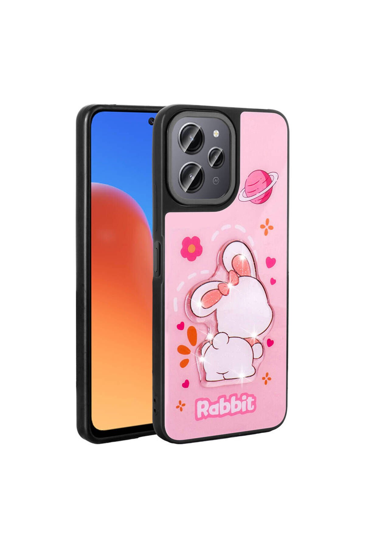 Redmi 12 4G Kılıf Parlayan Kabartmalı İkonik Figürlü BSAY Amas Silikon Kapak - Pembe Pembe