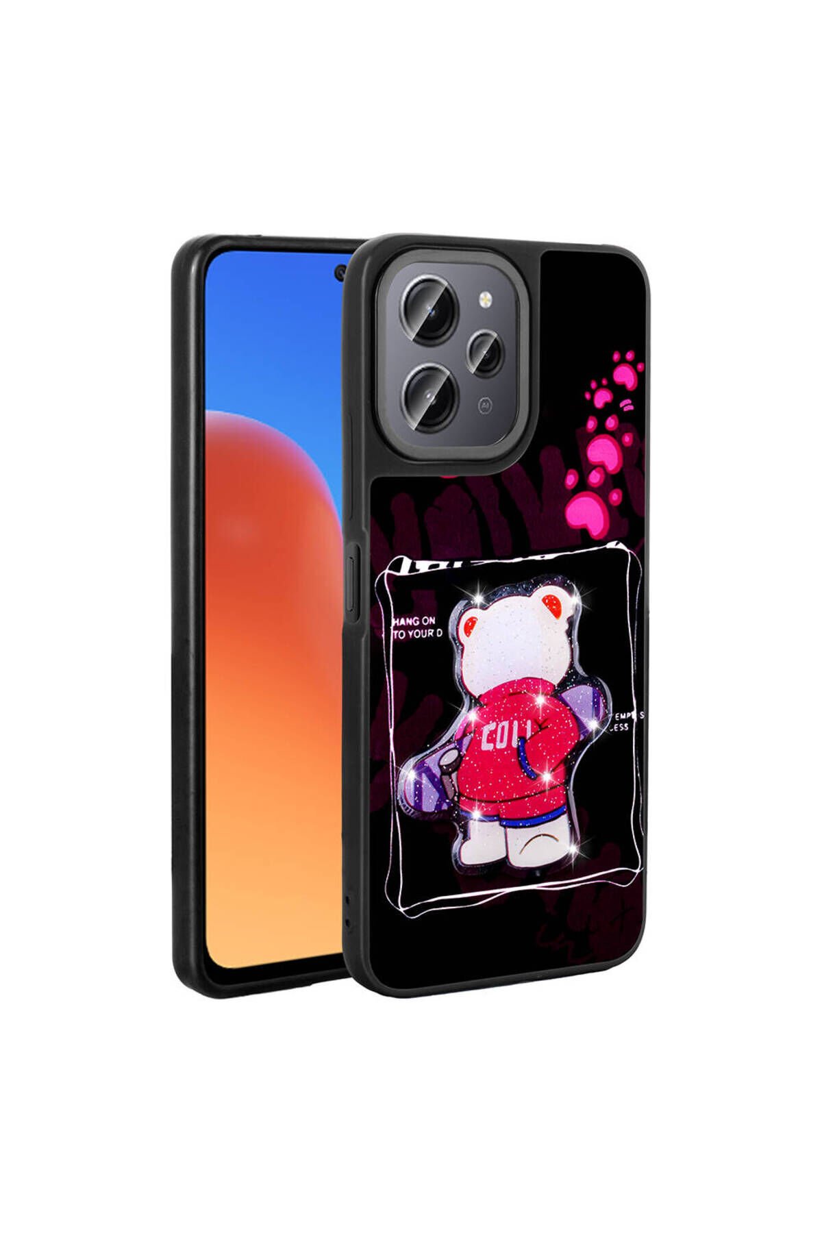 Redmi 12 4G Kılıf Parlayan Kabartmalı İkonik Figürlü BSAY Amas Silikon Kapak - Pembe Mor