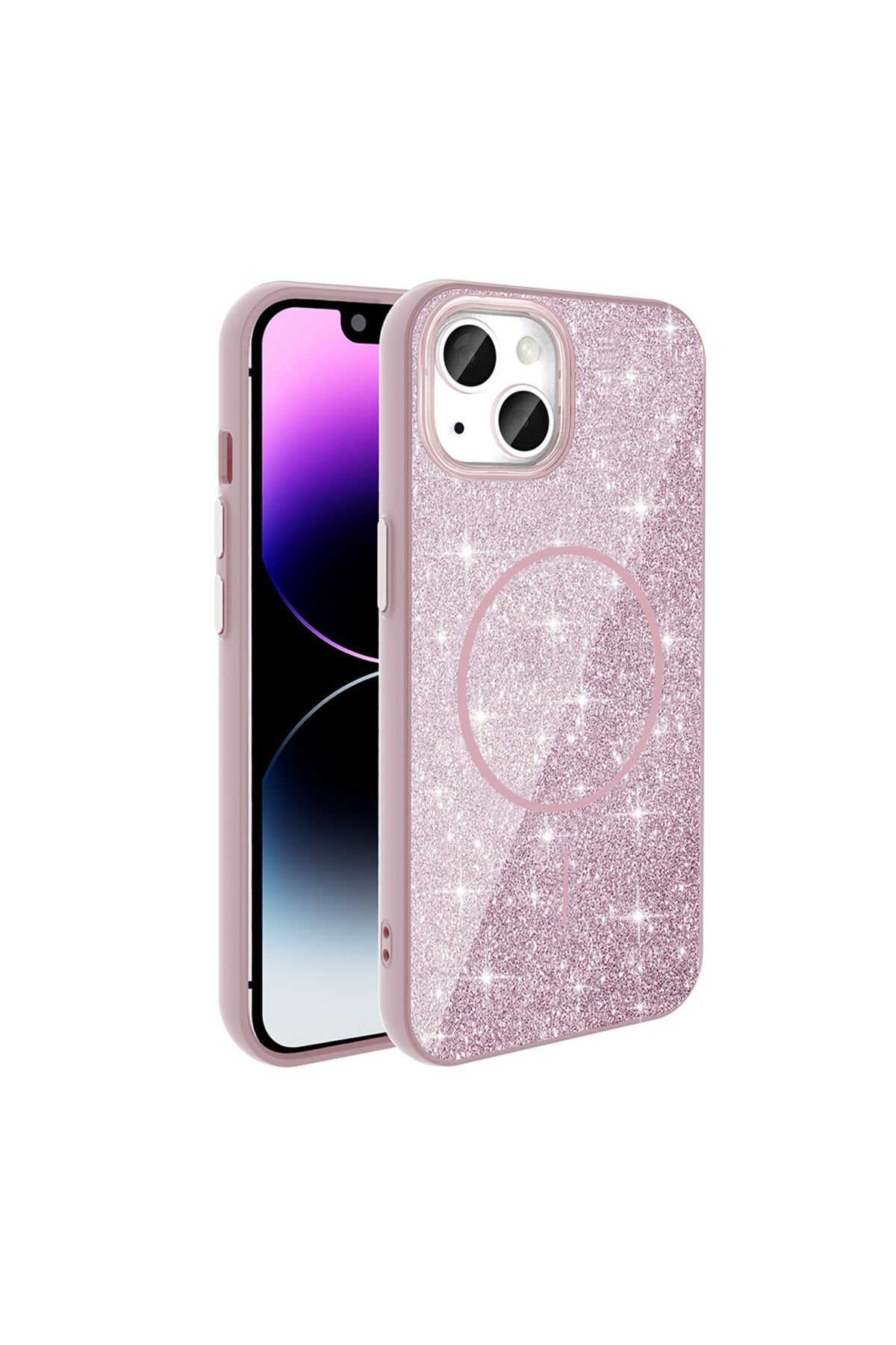 iPhone 11 Kılıf Magsafe Şarj Özellikli Parlayan Simli BSAY Okso Kapak - Pembe