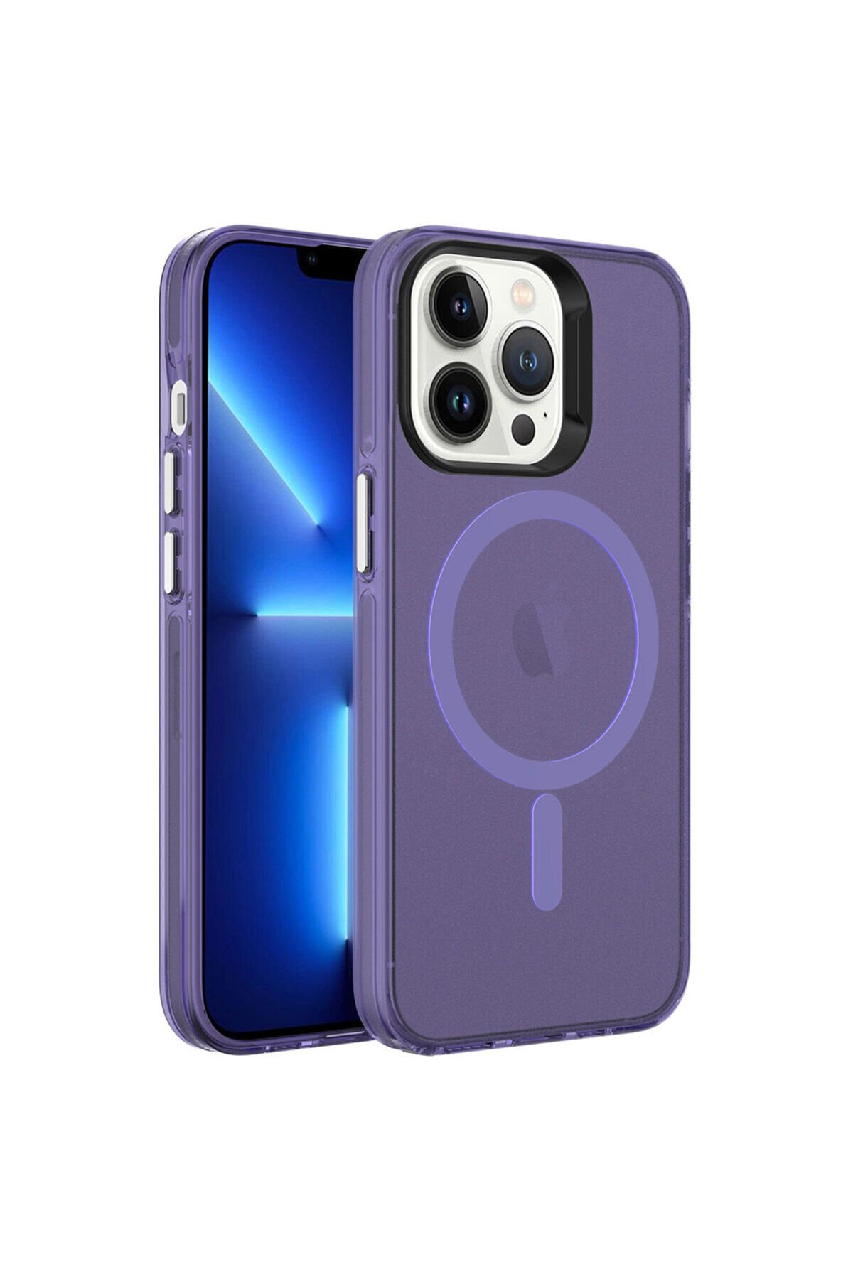 iPhone 13 Pro Uyumlu GZST Magsafe Şarj Özellikli Buzlu Transparan C-Pro Sert Kılıf-Derin Mor Derin Mor