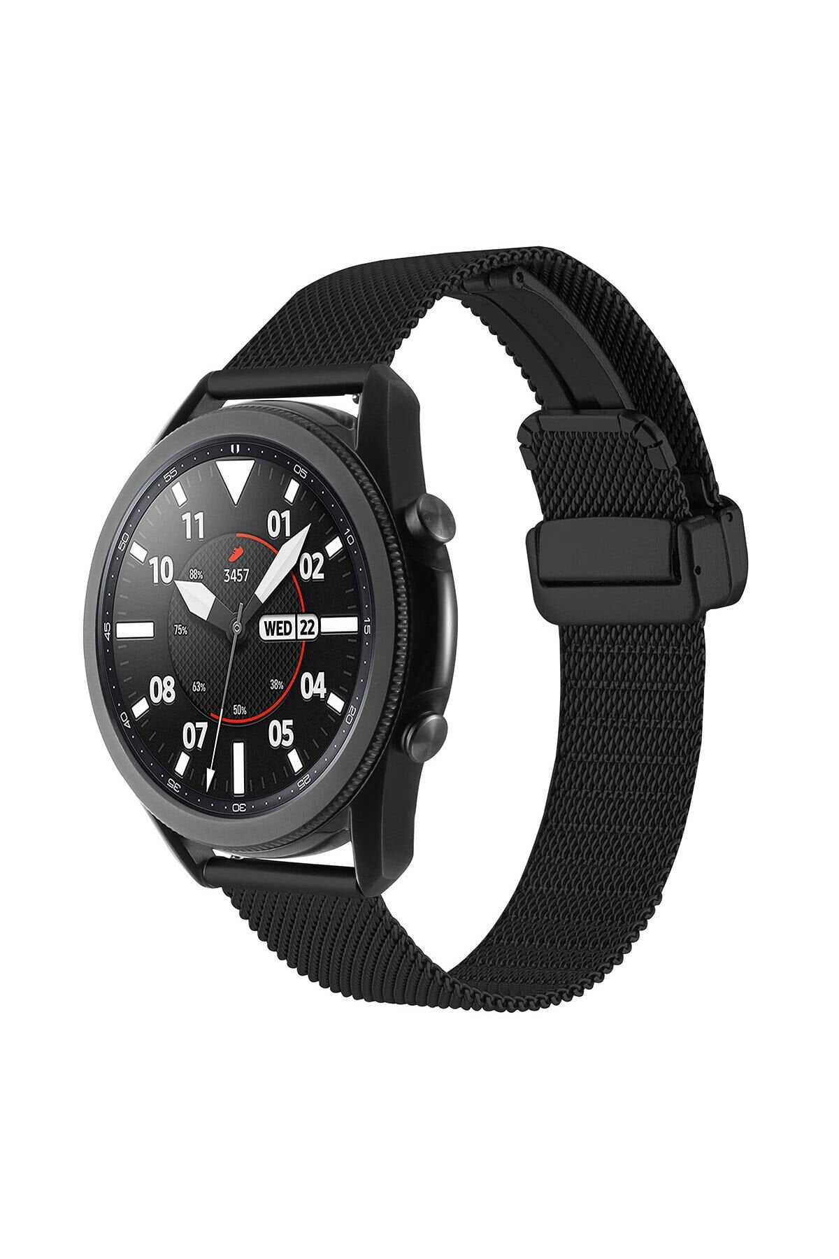 Galaxy Watch 46mm Uyumlu KRD-85 22mm Metal BSAY Kordon-Gümüş Siyah