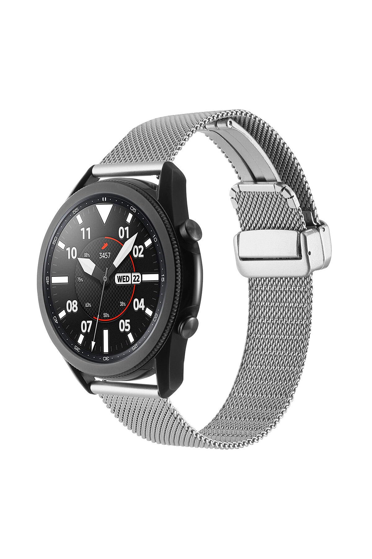 Galaxy Watch 46mm Uyumlu KRD-85 22mm Metal BSAY Kordon-Gümüş Siyah