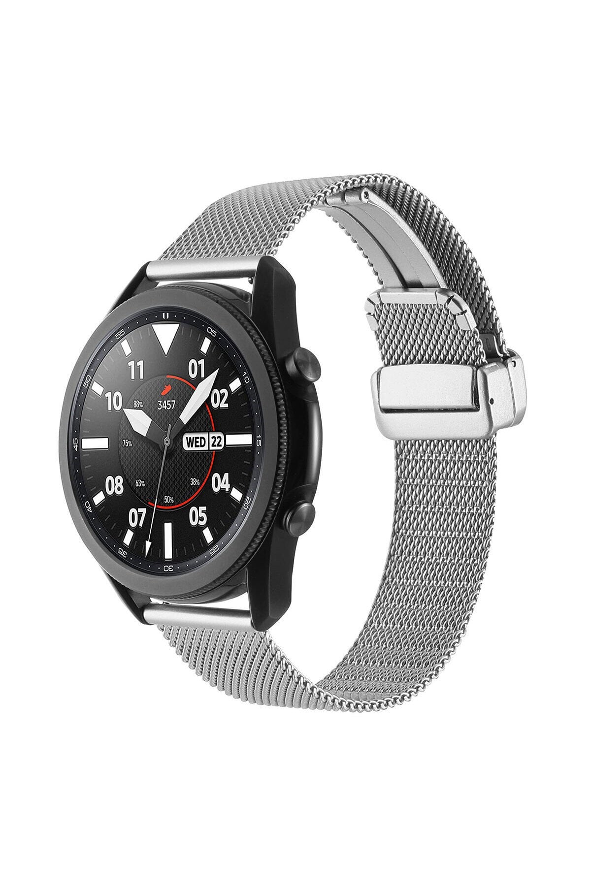 Huawei GT2 46mm Uyumlu KRD-85 22mm Metal BSAY Kordon-Gümüş Gümüş