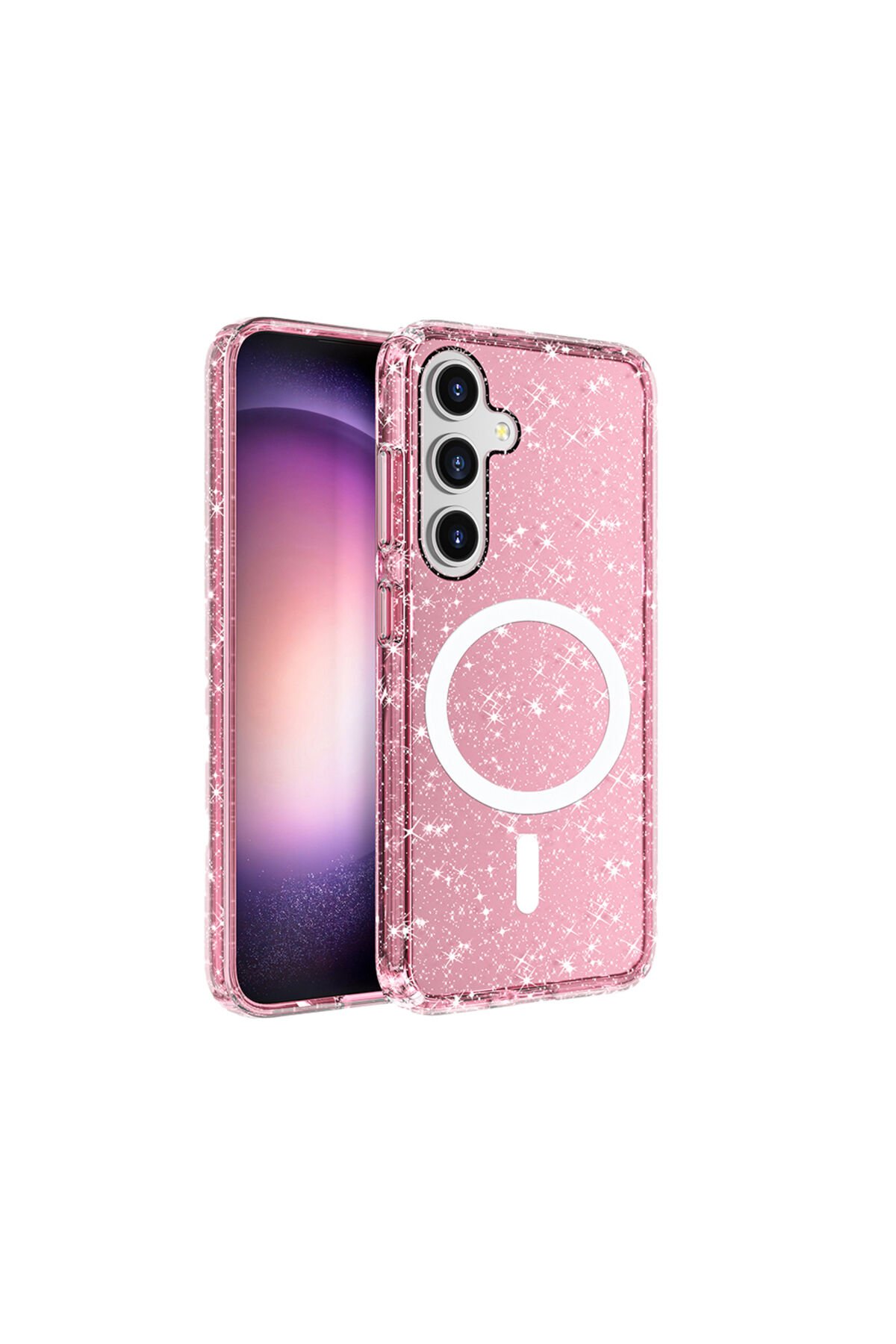 Galaxy S25 Plus Kılıf Magsafe Şarj Özellikli Parlayan Simli Saydam Renkli BSAY Allstar Kapak - Pembe Pembe