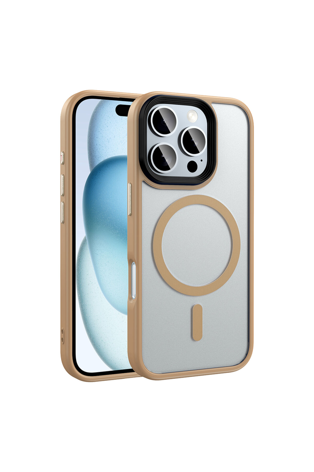 iPhone 16 Pro Kılıf Mat Arka Yüzey Wireless Şarj Özellikli Zore Flet Magsafe Kapak - Desert Titanyum Desert Titanyum