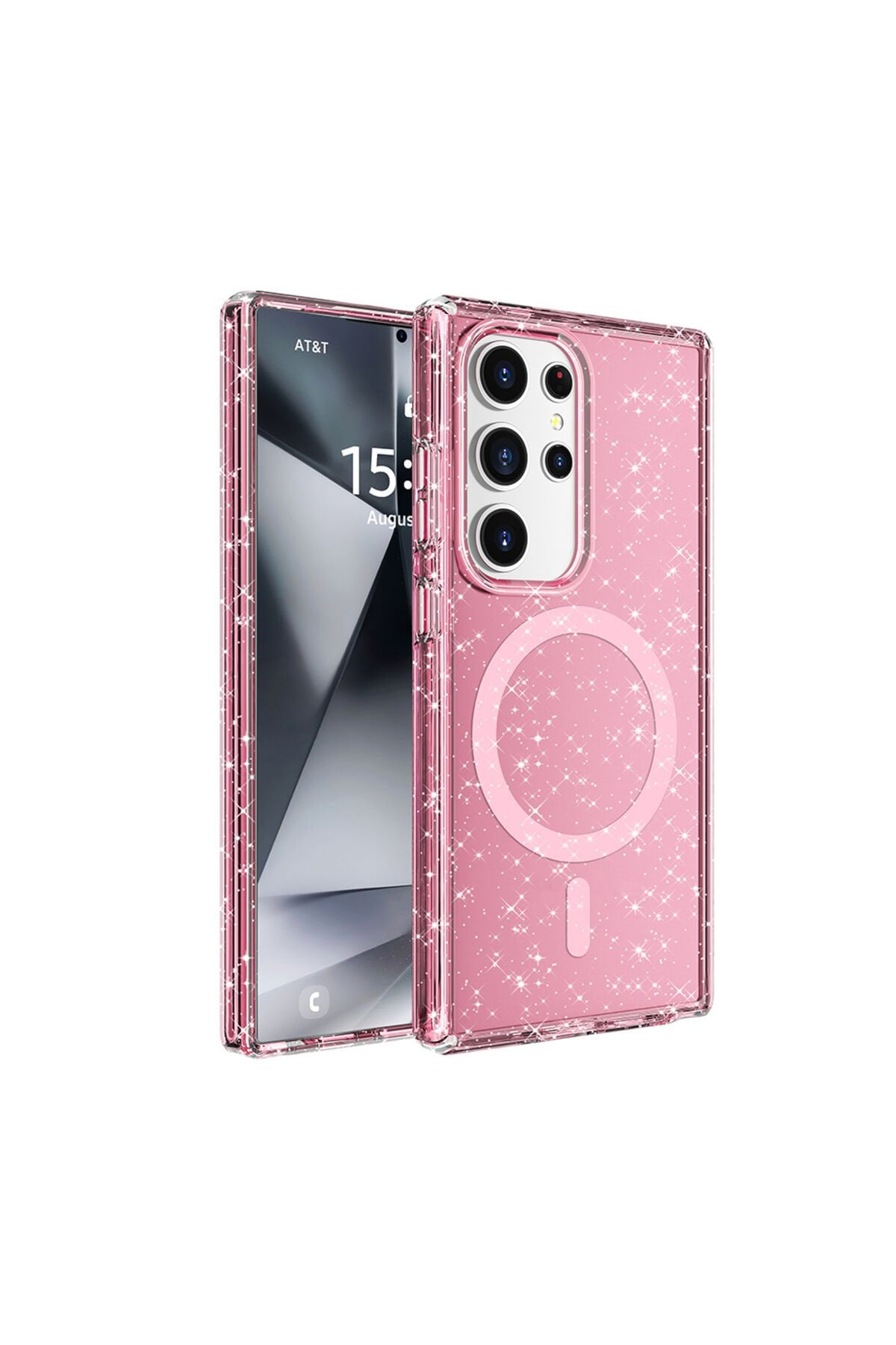 Galaxy S25 Ultra Kılıf Magsafe Şarj Özellikli Parlayan Simli Saydam Renkli NXAR Allstar Kapak - Pemb Pembe