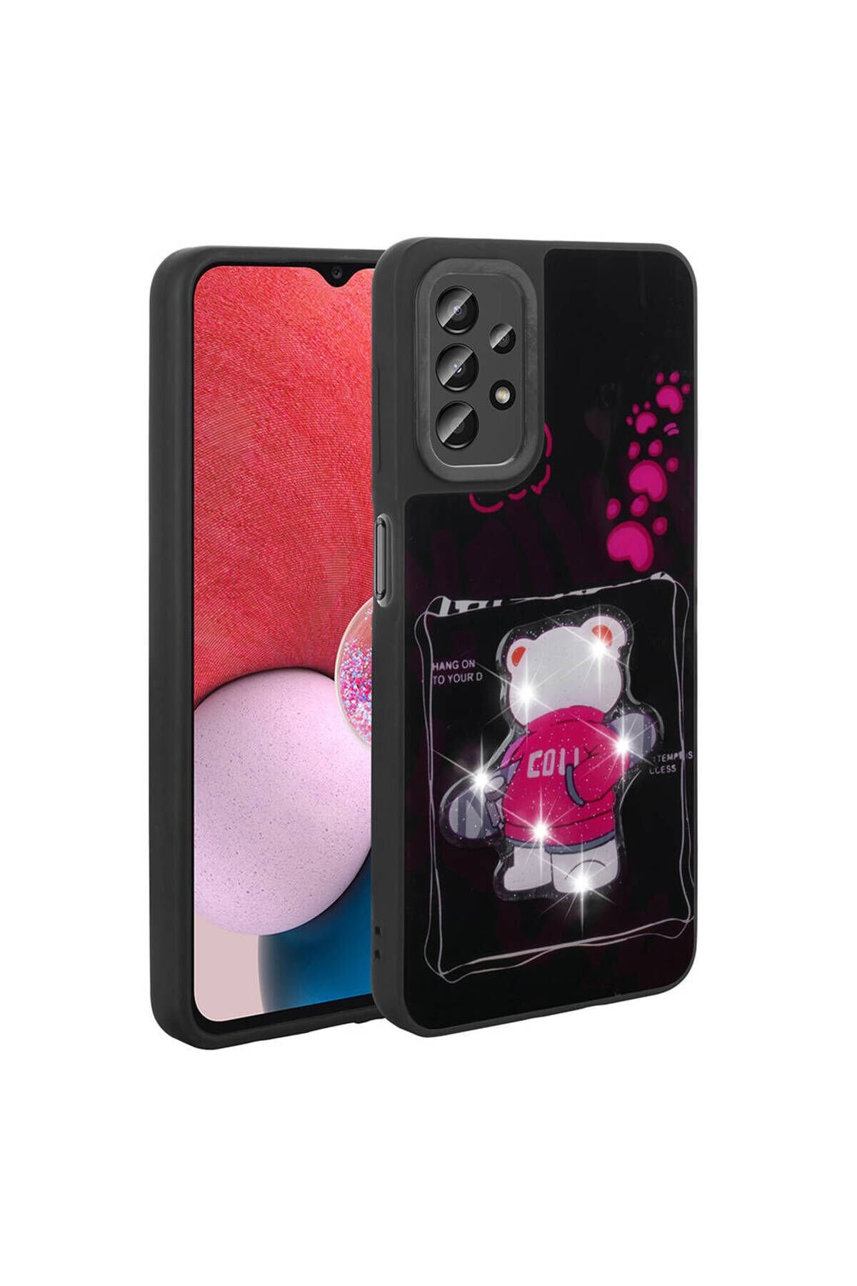 Galaxy A13 4G Kılıf Parlayan Kabartmalı İkonik Figürlü SBT Amas Silikon Kapak - Siyah Siyah