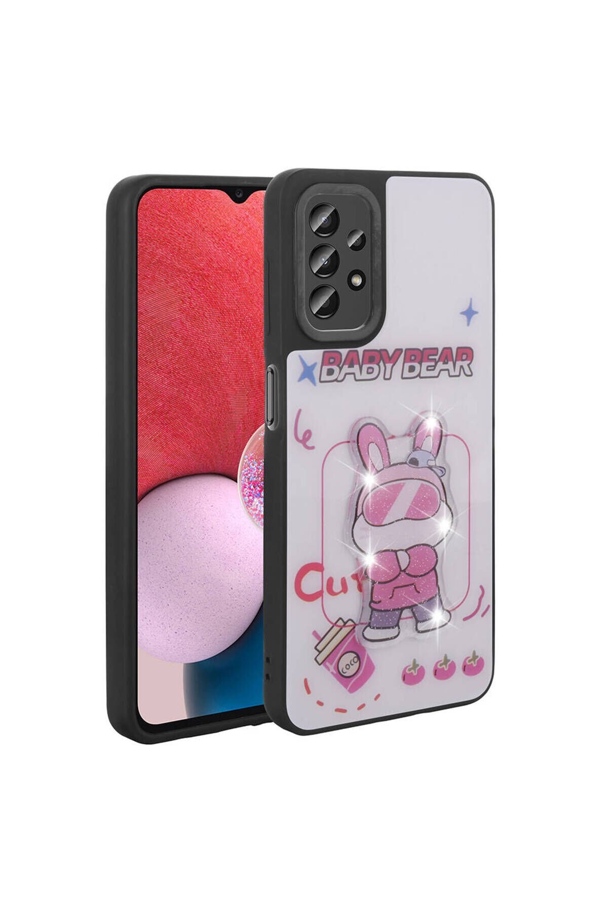 Galaxy A13 4G Kılıf Parlayan Kabartmalı İkonik Figürlü SBT Amas Silikon Kapak - Siyah Siyah