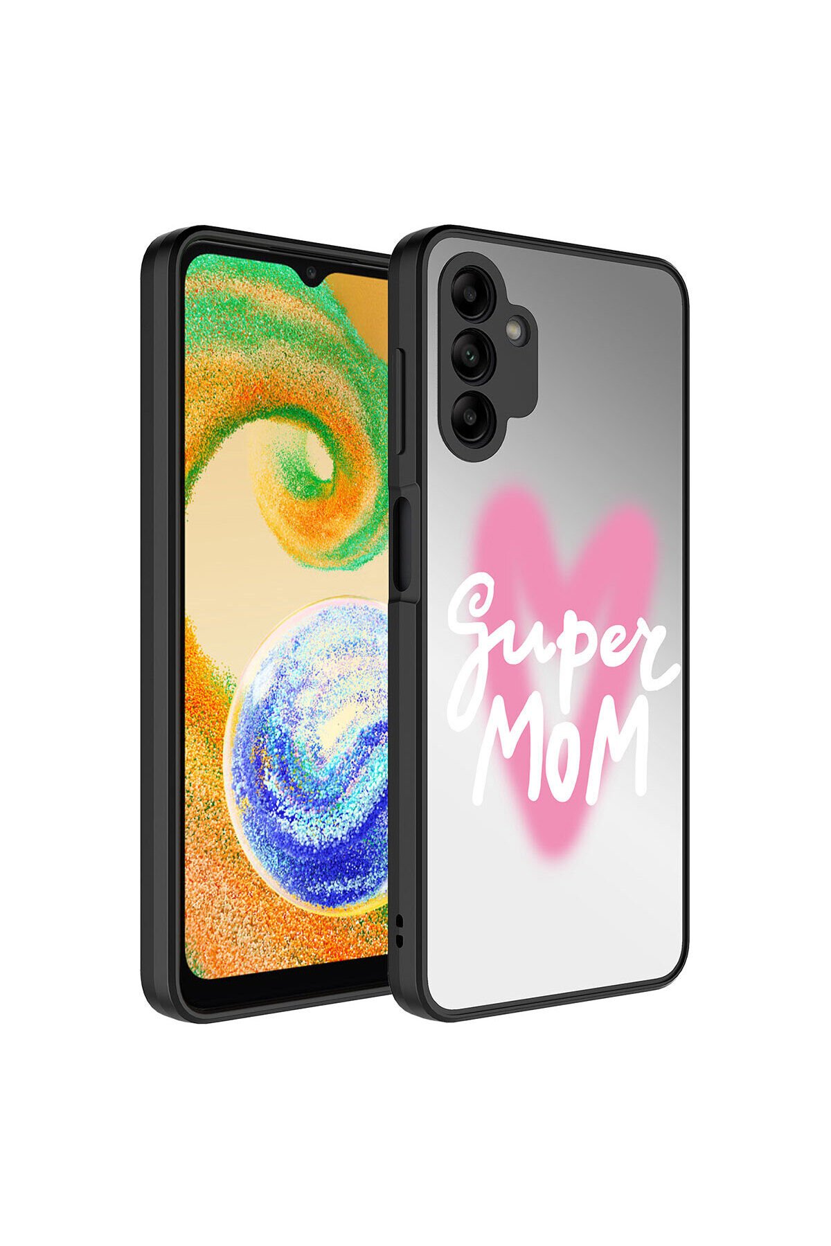 Galaxy A04S Kılıf Aynalı Desenli Kamera Korumalı Parlak BSAY Mirror Kapak - Süper Anne Kalp