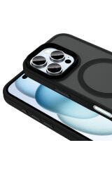 iPhone 16 Pro Max Kılıf Mat Arka Yüzey Wireless Şarj Özellikli Zore Flet Magsafe Kapak-Mavi Desert Titanyum
