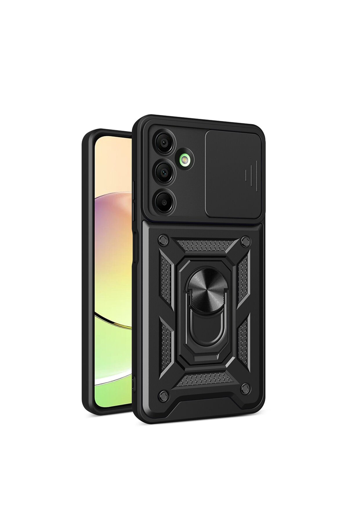 Galaxy A16 Uyumlu Magnetik Standlı Kamera Korumalı SENK Sürgülü Vega Kapak-Siyah Siyah