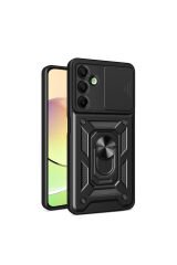 Galaxy A16 Uyumlu Magnetik Standlı Kamera Korumalı SENK Sürgülü Vega Kapak-Siyah Siyah