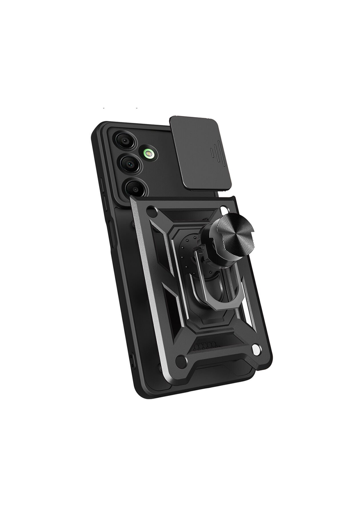 Galaxy A16 Uyumlu Magnetik Standlı Kamera Korumalı SENK Sürgülü Vega Kapak-Siyah Siyah