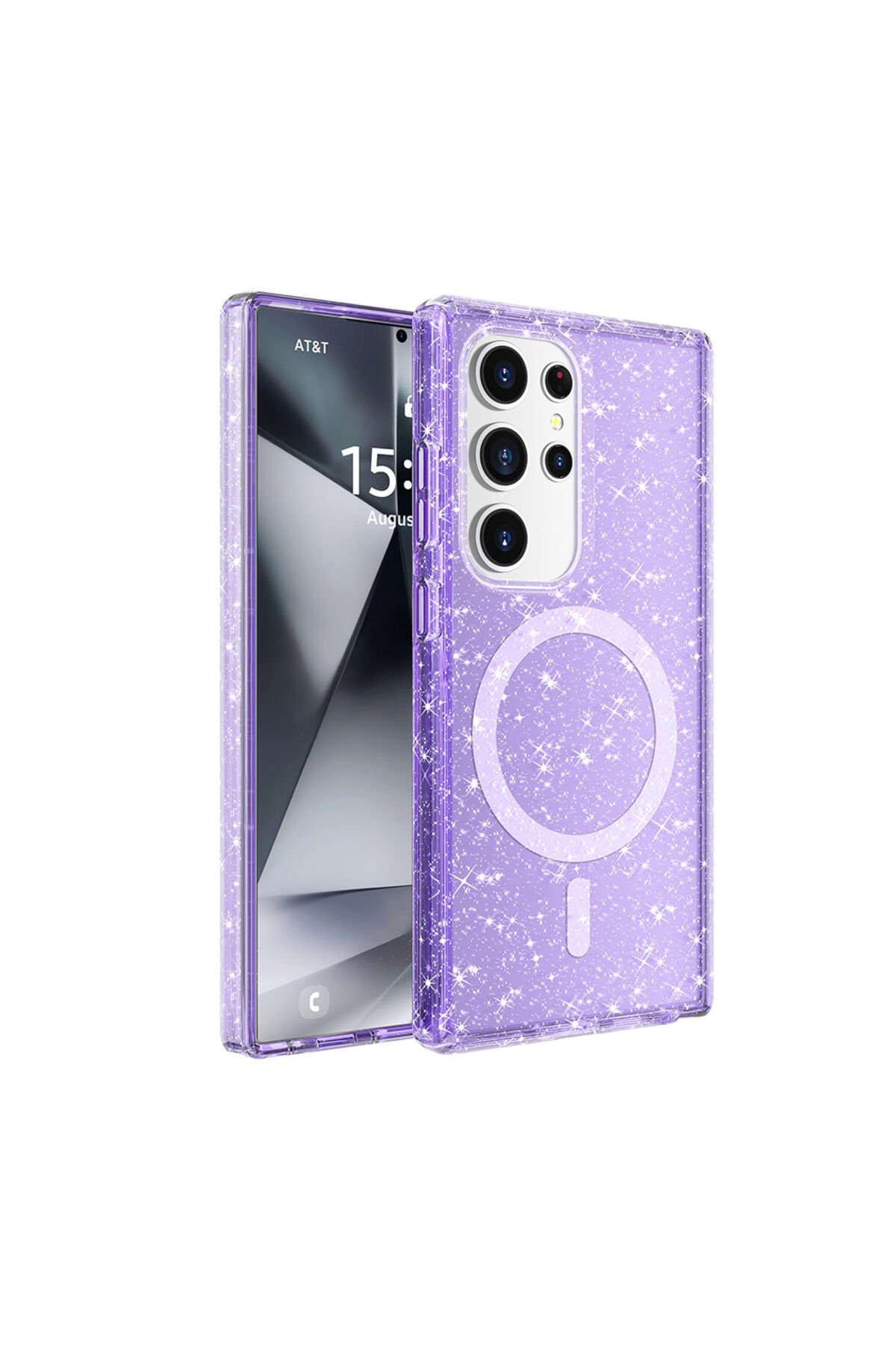 Galaxy S25 Ultra Kılıf Magsafe Şarj Özellikli Parlayan Simli Saydam Renkli NXAR Allstar Kapak - Pemb Mor