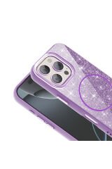 iPhone 16 Pro Kılıf Magsafe Şarj Özellikli Parlayan Simli BSAY Okso Kapak - Gold
