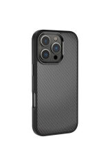 iPhone 16 Pro Kılıf Karbon Fiber Görünümlü Parlak Kamera Çerçeveli Zore Venus Kapak-Siyah Siyah