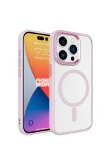 iPhone 15 Pro Max Uyumlu Wireless Şarj Özellikli BSAY Krom Magsafe Silikon Kılıf-Pembe Açık