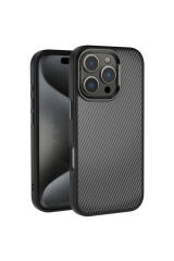 iPhone 16 Pro Kılıf Karbon Fiber Görünümlü Parlak Kamera Çerçeveli Zore Venus Kapak-Siyah Siyah