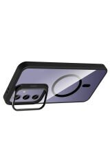 Galaxy S24 Plus Kılıf Standlı ve Kamera Lens Hediyeli M-Safe Şarj Özellikli Etro Kapak Siyah