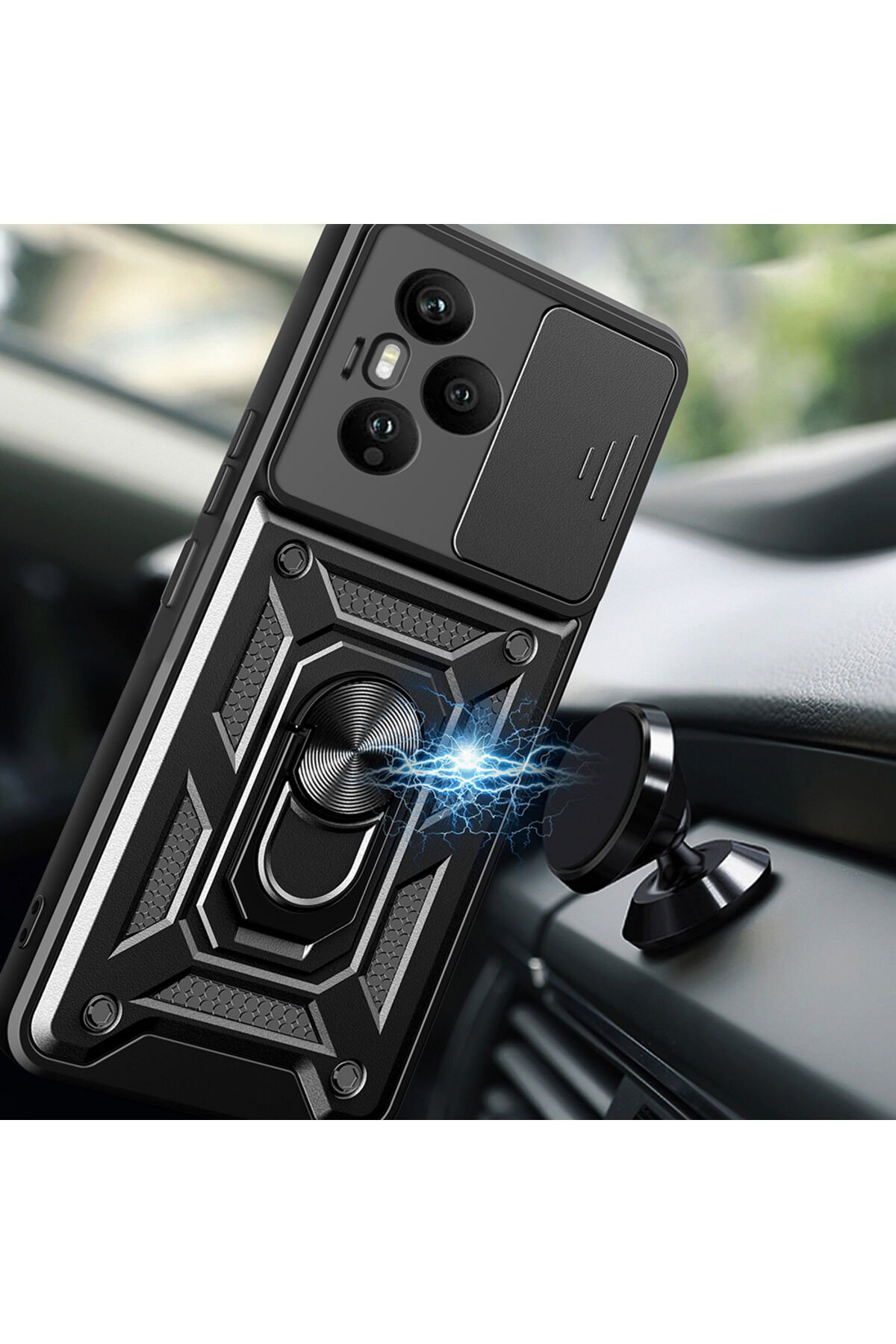 Honor 400 Pro Kılıf Magnetik Standlı Kamera Korumalı Sürgülü Vega Kapak Mavi