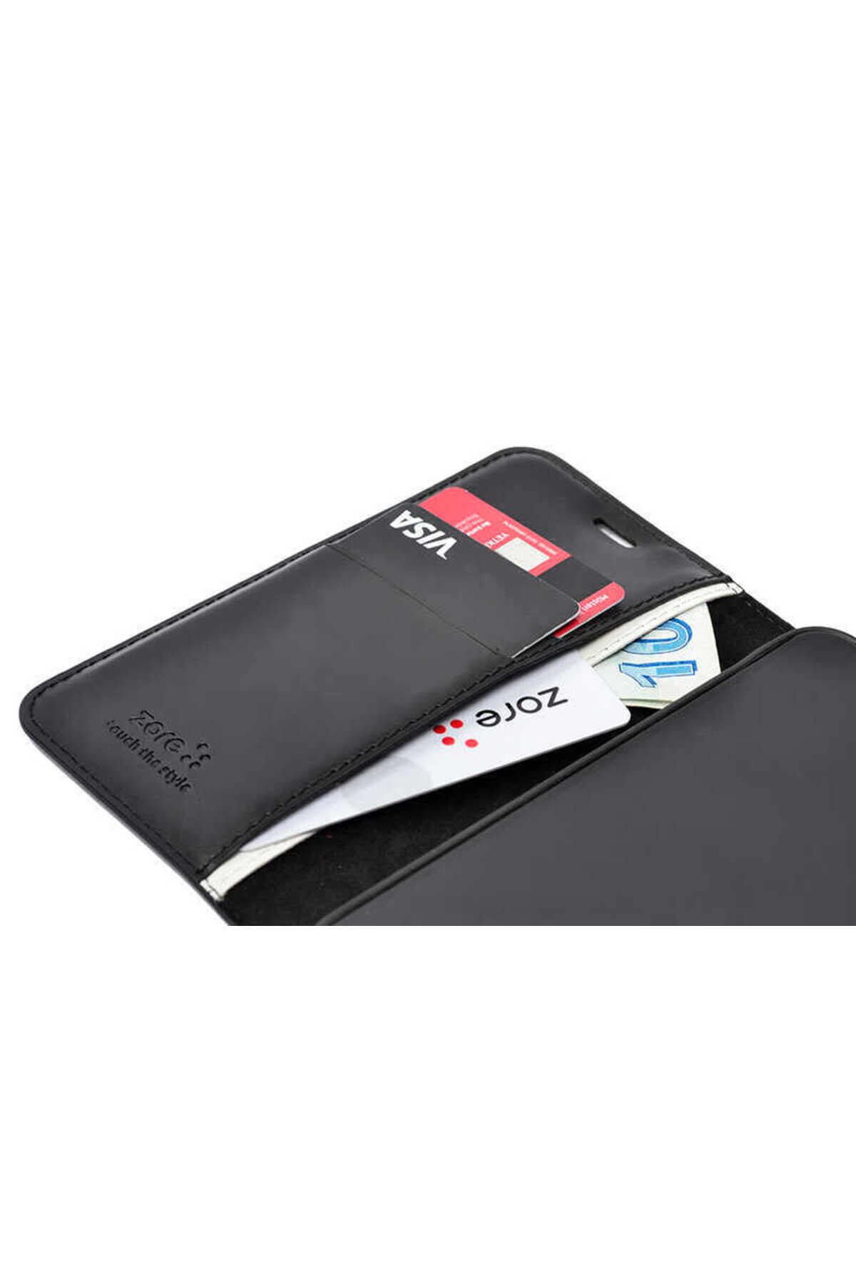 Poco C65 Kılıf KHYR Kar Deluxe Kapaklı Kılıf-Siyah Siyah