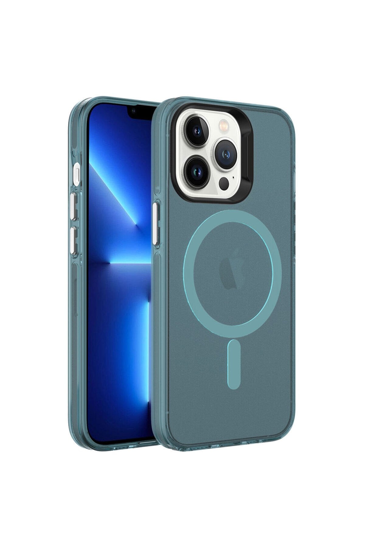 iPhone 13 Pro Uyumlu KLFK Magsafe Şarj Özellikli Buzlu Transparan C-Pro Sert Kılıf-Yeşil Yeşil