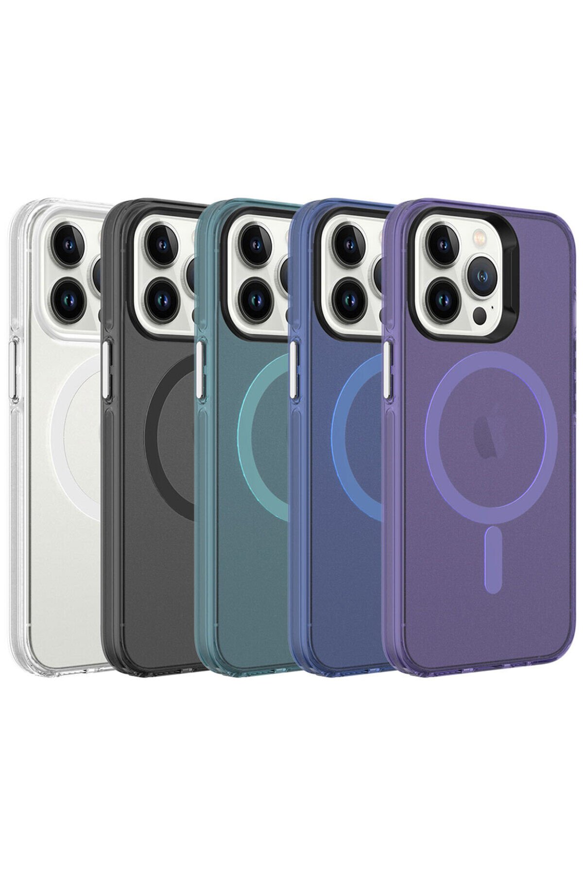 iPhone 13 Pro Uyumlu KLFK Magsafe Şarj Özellikli Buzlu Transparan C-Pro Sert Kılıf-Yeşil Yeşil