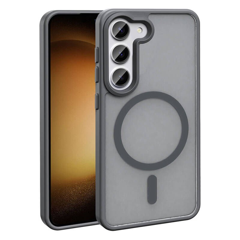 Galaxy S23 Kılıf M-safe Şarj Özellikli Mat Arka Yüzey Zore Sio Kılıf Gri