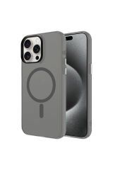 iPhone 15 Pro Uyumlu KLFK Magsafe Şarj Özellikli Buzlu Transparan C-Pro Sert Kılıf-Koyu Gri Koyu Gri