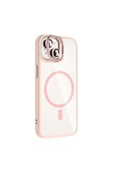 iPhone 14 Kılıf Standlı ve Kamera Lens Hediyeli M-Safe Şarj Özellikli BSAY Etro Kapak - Desert Titan Gri