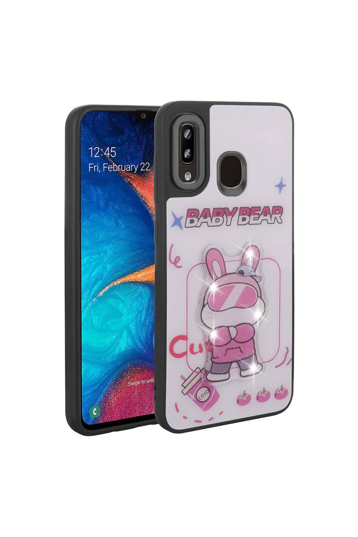 Galaxy A20 Kılıf Parlayan Kabartmalı İkonik Figürlü SBT Amas Silikon Kapak - Beyaz Beyaz