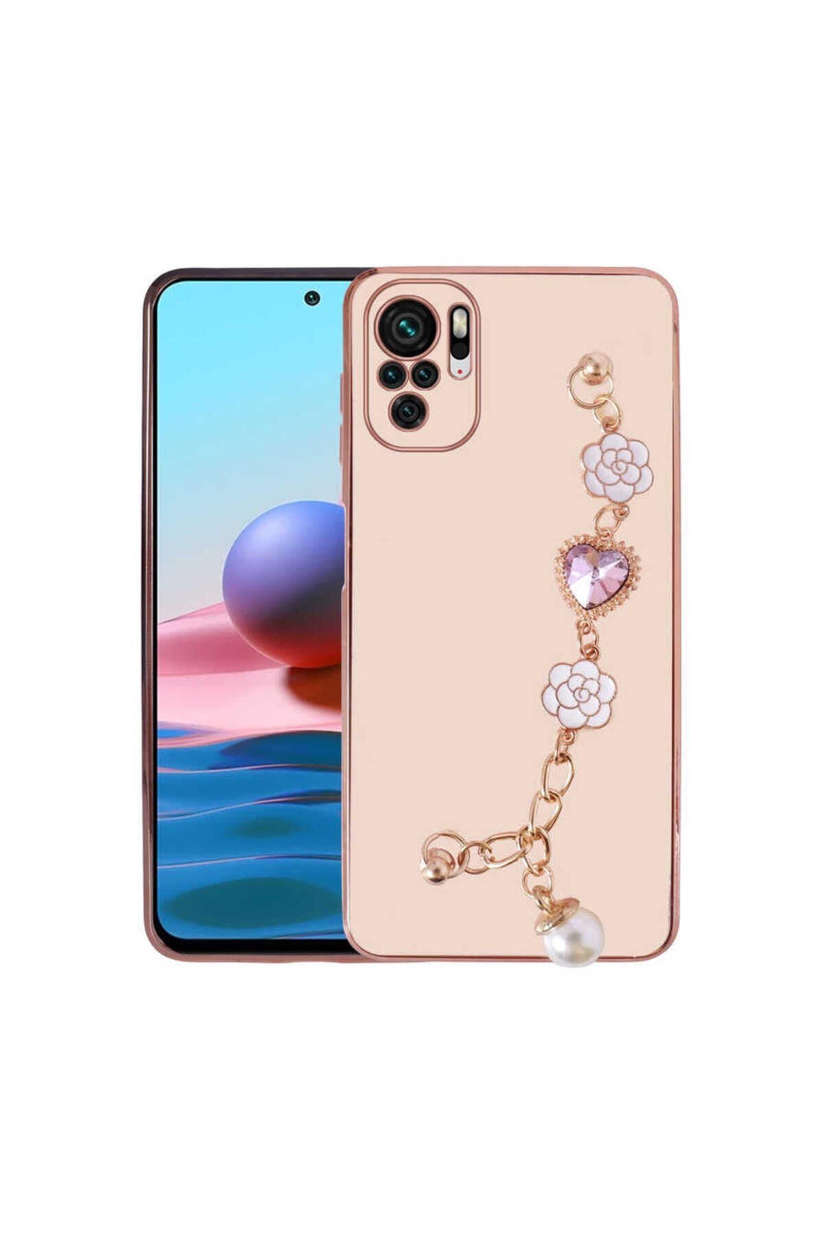 Poco M5S Kılıf El Tutamaçlı Kamera Korumalı BSAY Taka Silikon Kapak - Beyaz Pembe