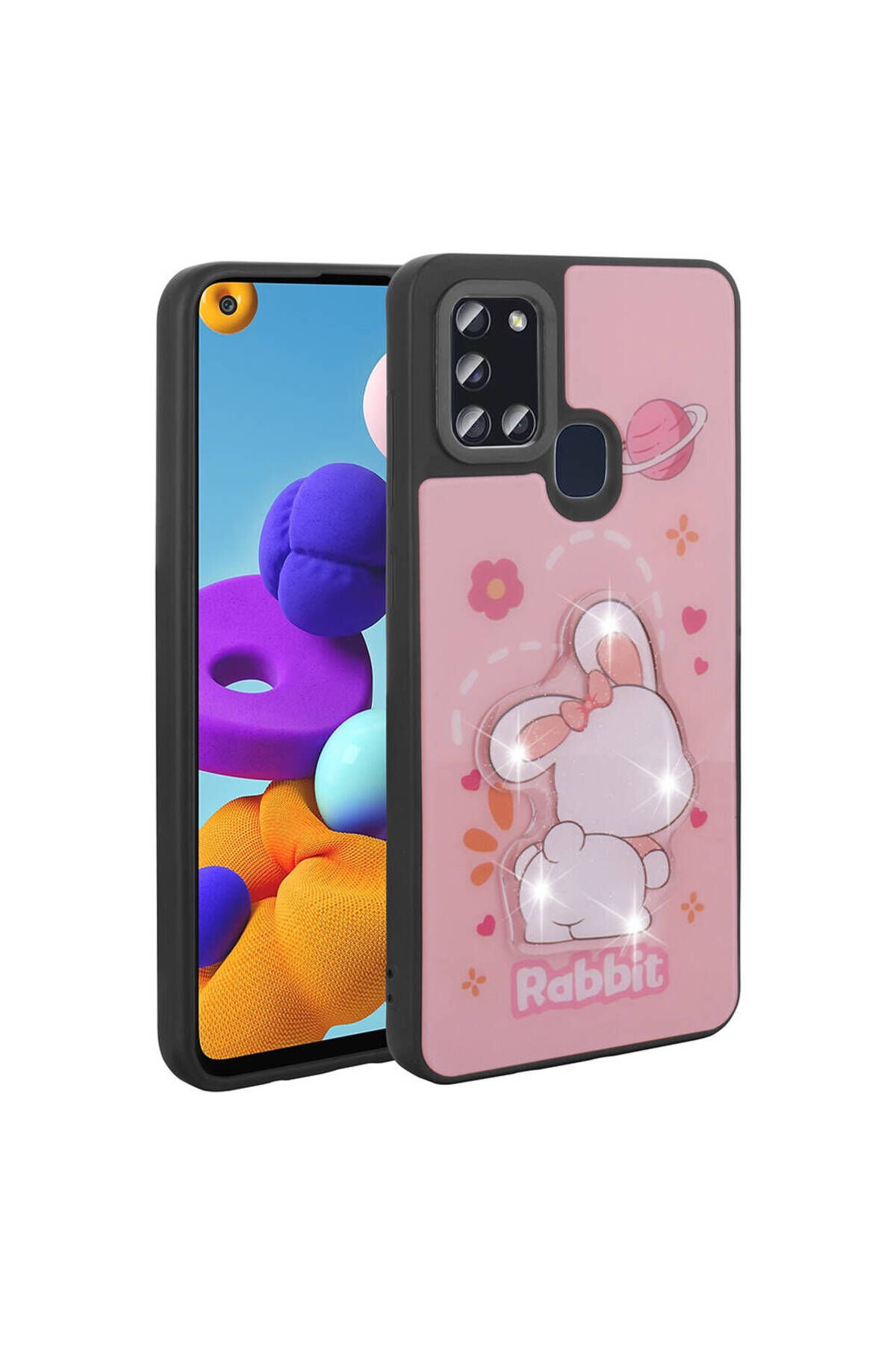 Galaxy A21S Kılıf Parlayan Kabartmalı İkonik Figürlü KLFK Amas Silikon Kapak - Mor Mor