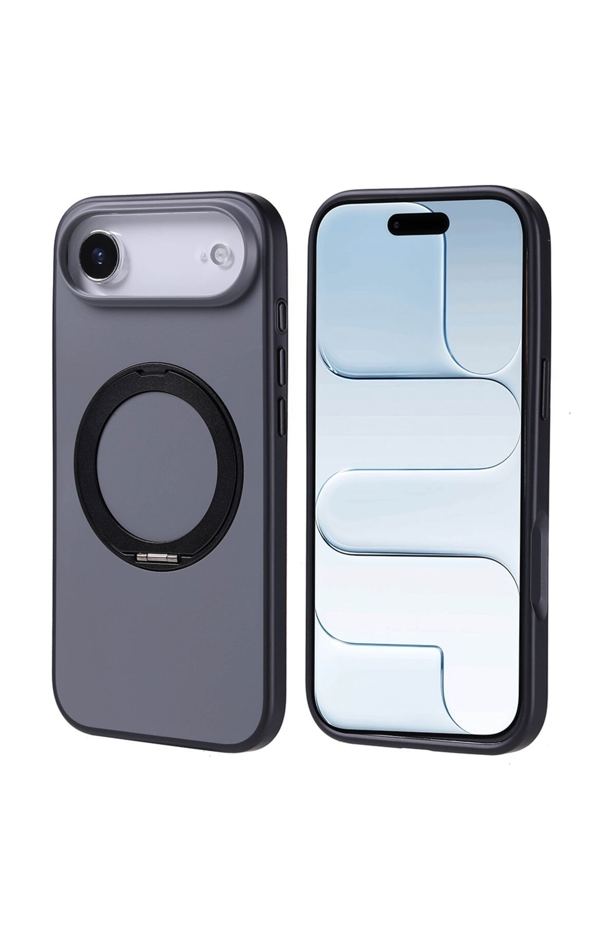 iPhone 17 Air Kılıf M-Safe Şarj Özellikli Standlı MRSA Proton Silikon Kapak - Siyah Siyah