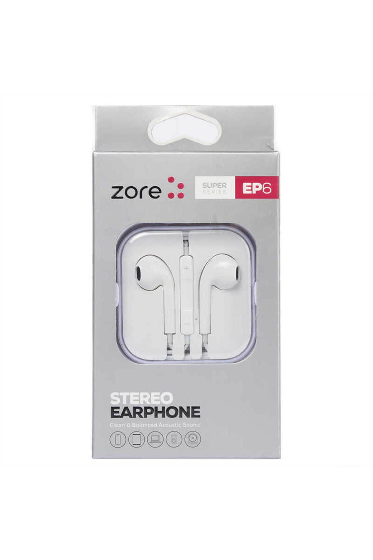 Zore EP6 Süper Seri 3.5mm Kulaklık - Beyaz Beyaz