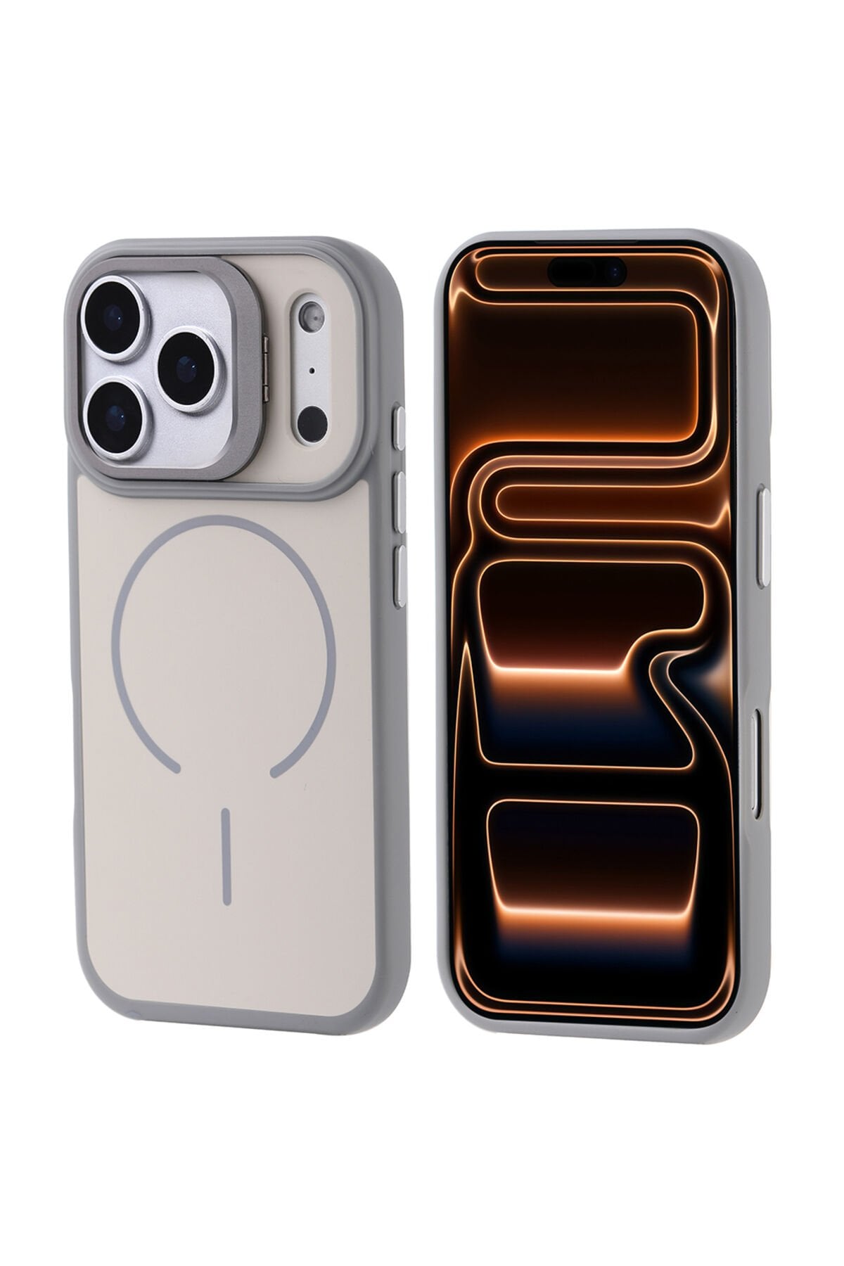 iPhone 17 Pro Max Kılıf M-safe Şarj Özellikli Kamera Standlı TKDW Notron Kapak - Gri Gri