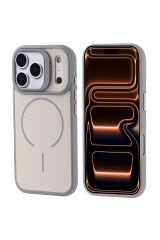 iPhone 17 Pro Max Kılıf M-safe Şarj Özellikli Kamera Standlı TKDW Notron Kapak - Gri Gri
