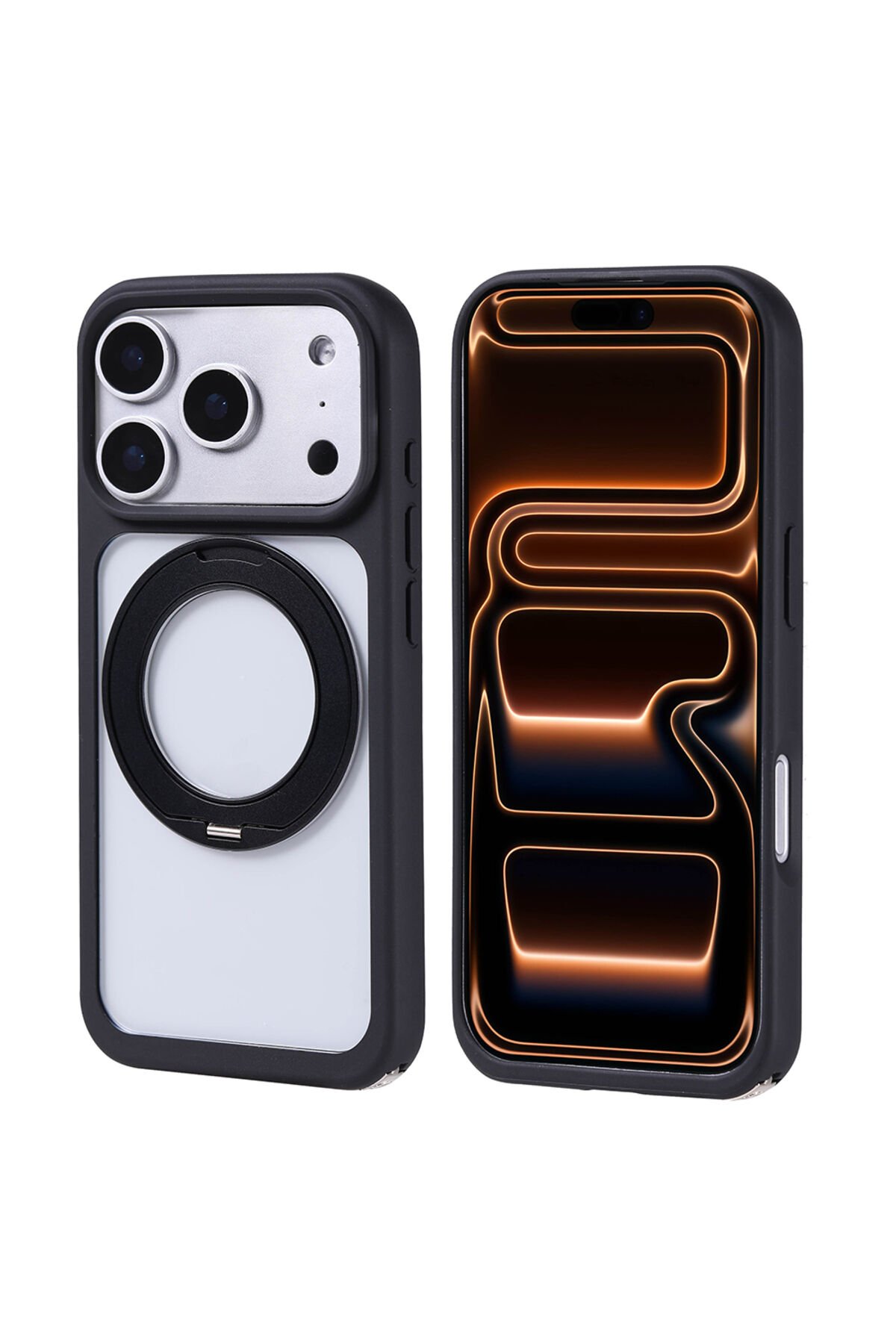 iPhone 17 Pro Max Kılıf M-Safe Şarj Özellikli Standlı Piza Silikon Kapak Siyah