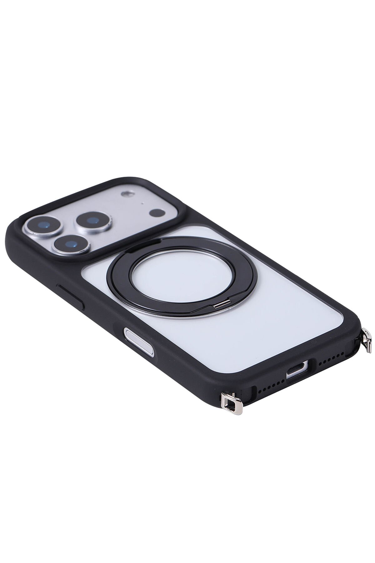 iPhone 17 Pro Max Kılıf M-Safe Şarj Özellikli Standlı Piza Silikon Kapak Siyah