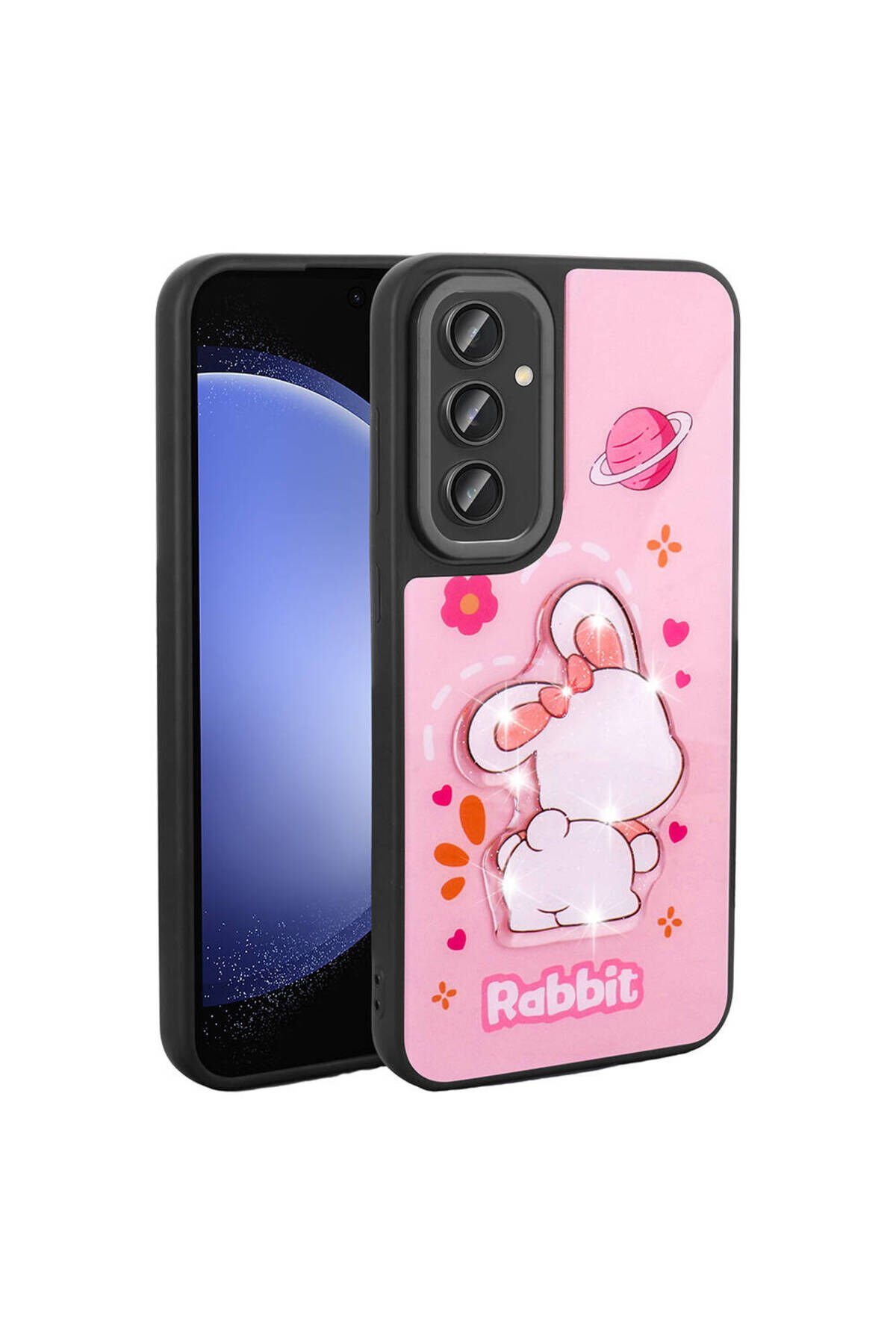 Galaxy A24 Kılıf Parlayan Kabartmalı İkonik Figürlü SBT Amas Silikon Kapak - Pembe Pembe