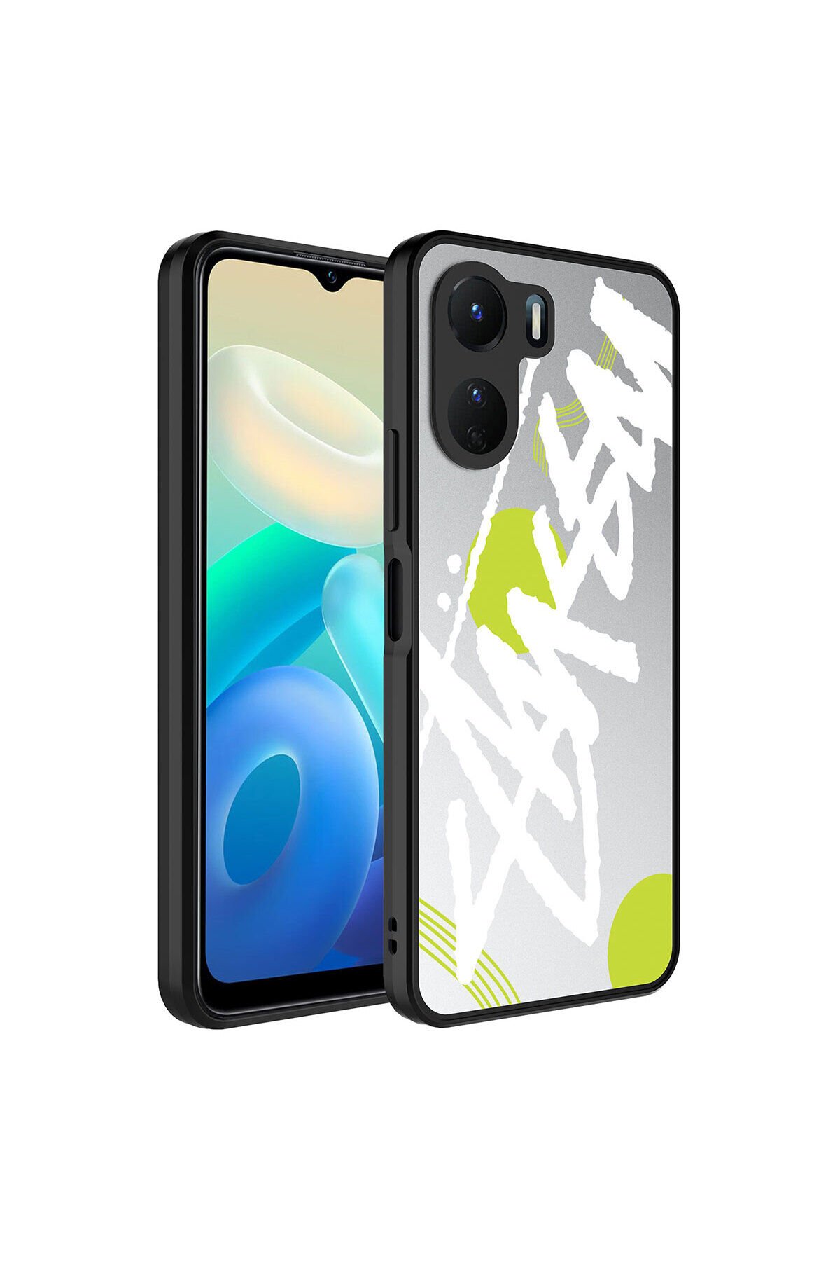 Vivo Y16 Kılıf Aynalı Desenli Kamera Korumalı Parlak BSAY Mirror Kapak - Yazı