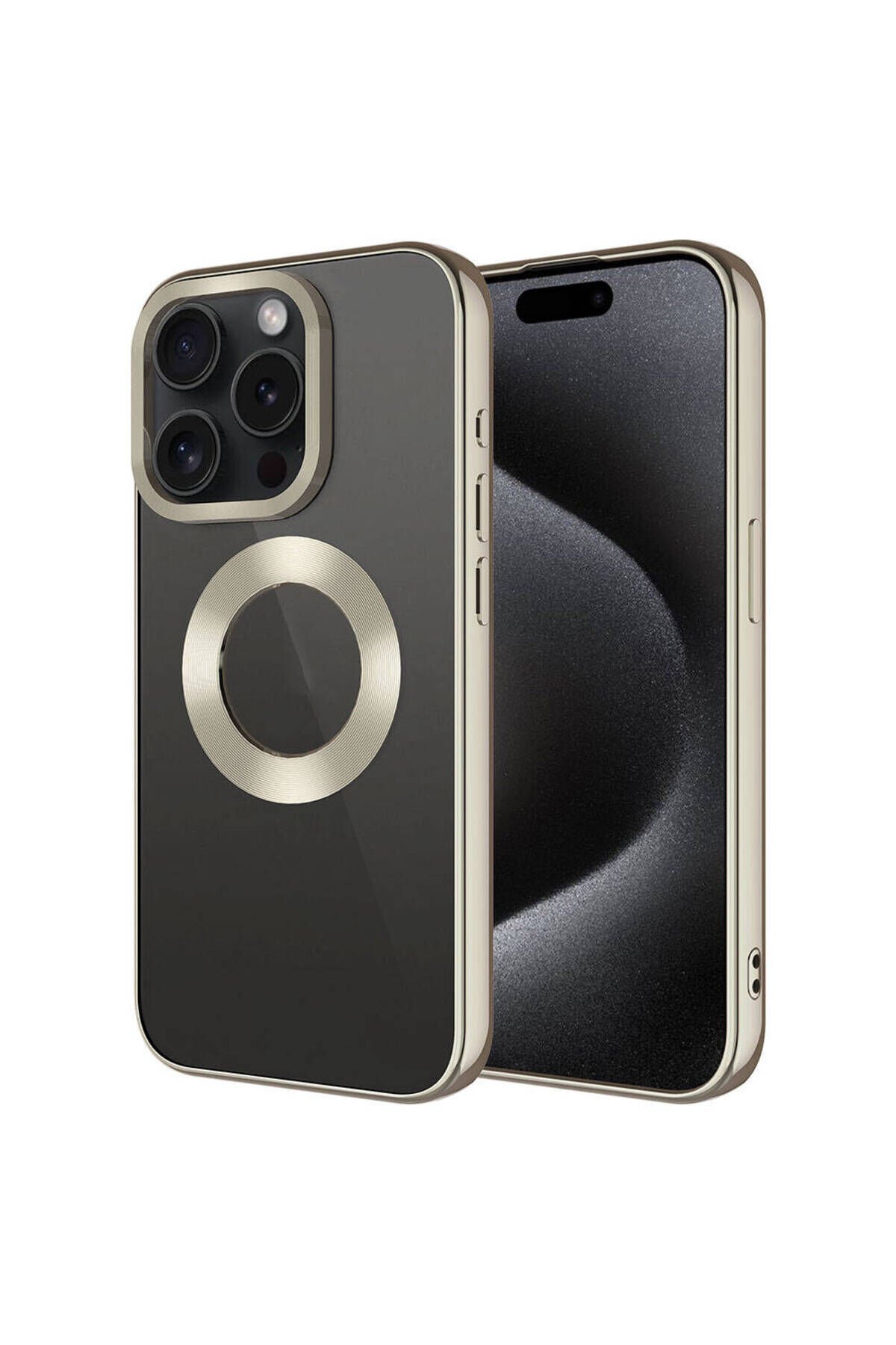 iPhone 15 Pro Uyumlu Tek Kamera Çerçeveli Logo Gösteren BSAY Omega Kılıf-Lacivert Titanyum
