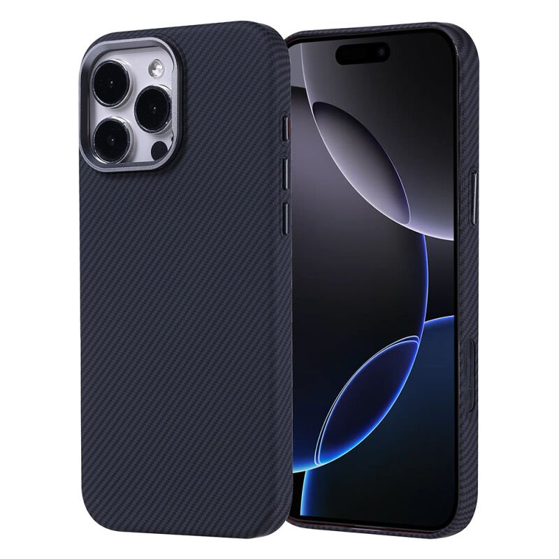 iPhone 16 Pro Max Kılıf M-safe Şarj Özellikli Karbon Fiber Görünümlü Zore Nekst Kılıf Siyah