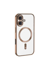 iPhone 16 Plus Kılıf Kamera Korumalı Magsafe Wireless Şarj Özellikli Zore Demre Kapak - Rose Gold Rose Gold