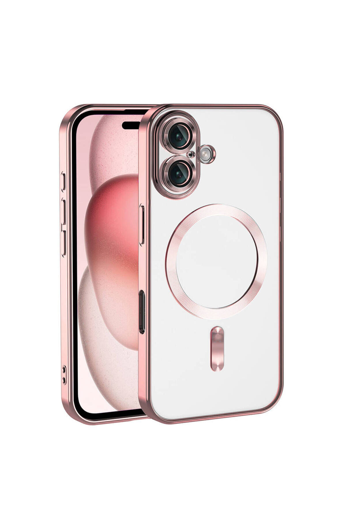 iPhone 16 Plus Kılıf Kamera Korumalı Magsafe Wireless Şarj Özellikli Zore Demre Kapak - Rose Gold Rose Gold