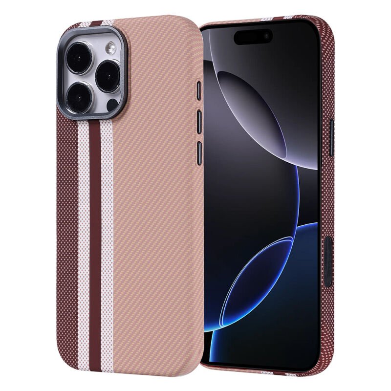 iPhone 16 Pro Max Kılıf M-safe Şarj Özellikli Karbon Fiber Görünümlü Zore Nekst Kılıf Gold