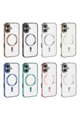 iPhone 16 Plus Kılıf Kamera Korumalı Magsafe Wireless Şarj Özellikli Zore Demre Kapak - Rose Gold Siyah