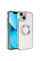 iPhone 14 Uyumlu Kamera Korumalı Logo Gösteren BSAY Omega Kılıf-Gümüş Gümüş